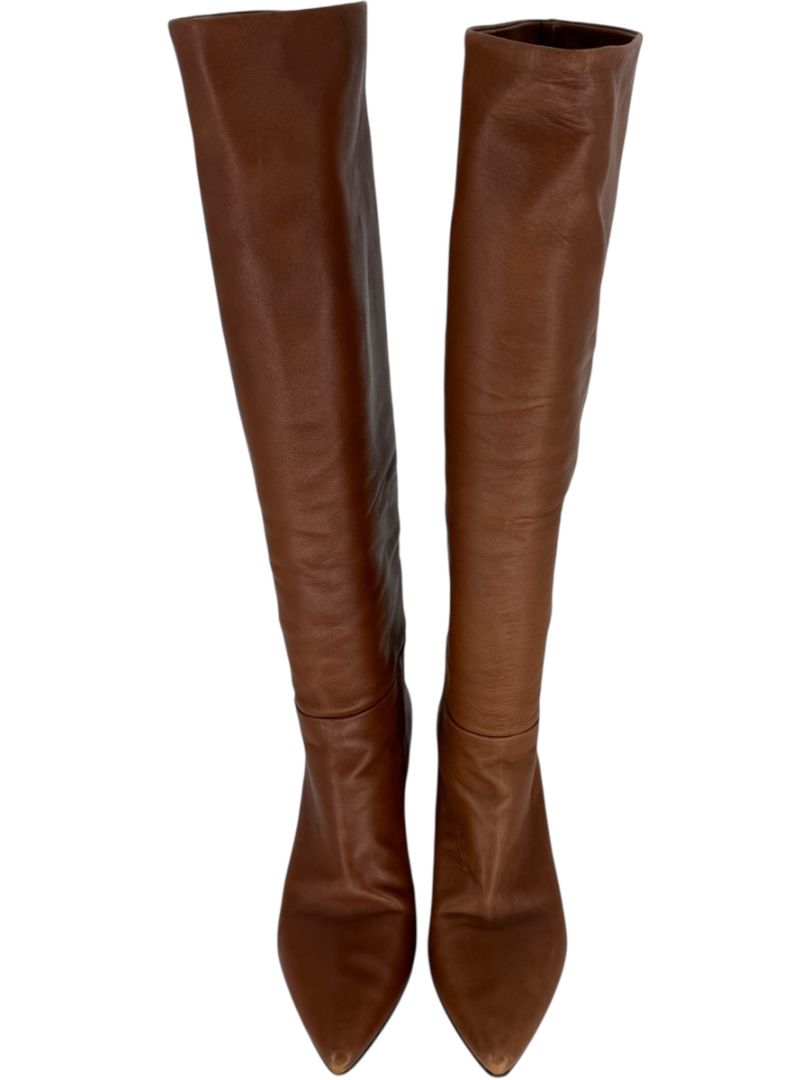 Prada Chestnut Brown Leather Knee-High Boots – Size 39