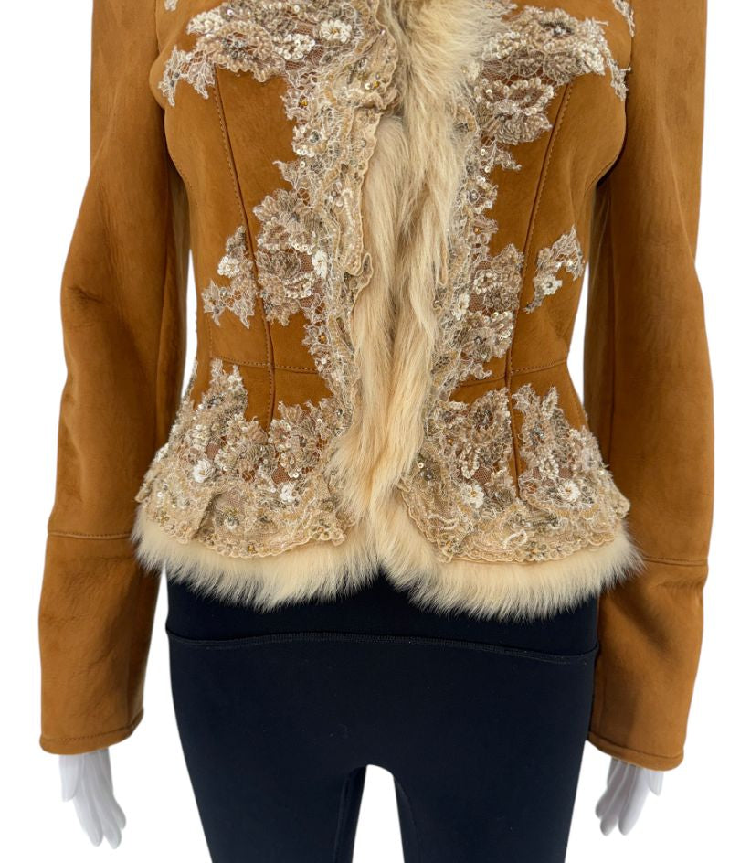 Valentino Fall 2002 Embellished Suede Fur Jacket – NWT – Size 2