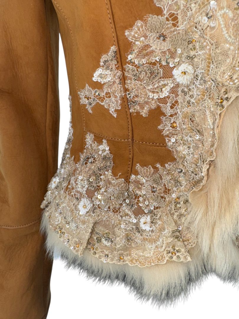 Valentino Fall 2002 Embellished Suede Fur Jacket – NWT – Size 2