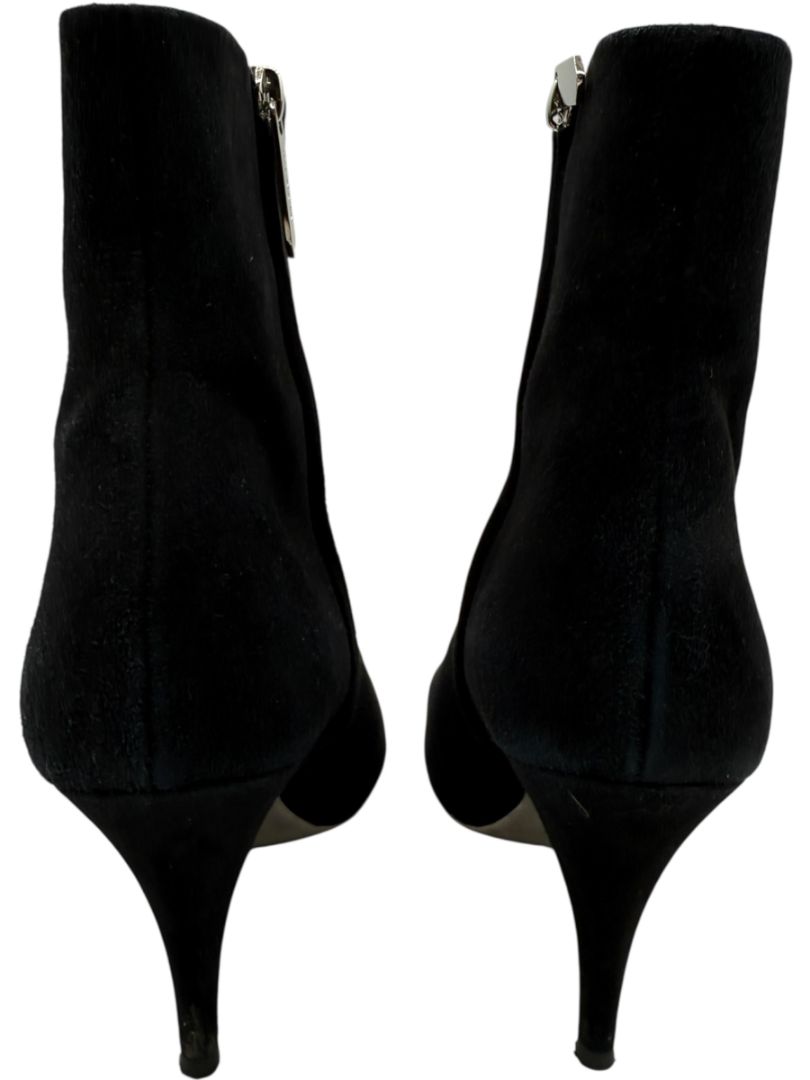 Calvin Klein Black Suede Booties with Silver Toe Cap – Size 39