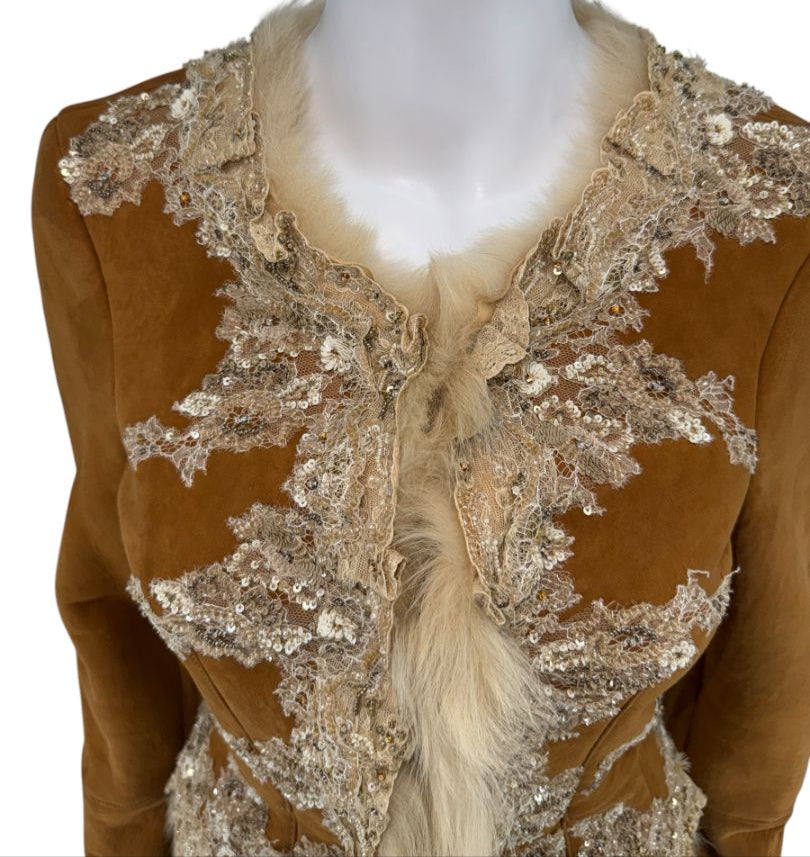 Valentino Fall 2002 Embellished Suede Fur Jacket – NWT – Size 2