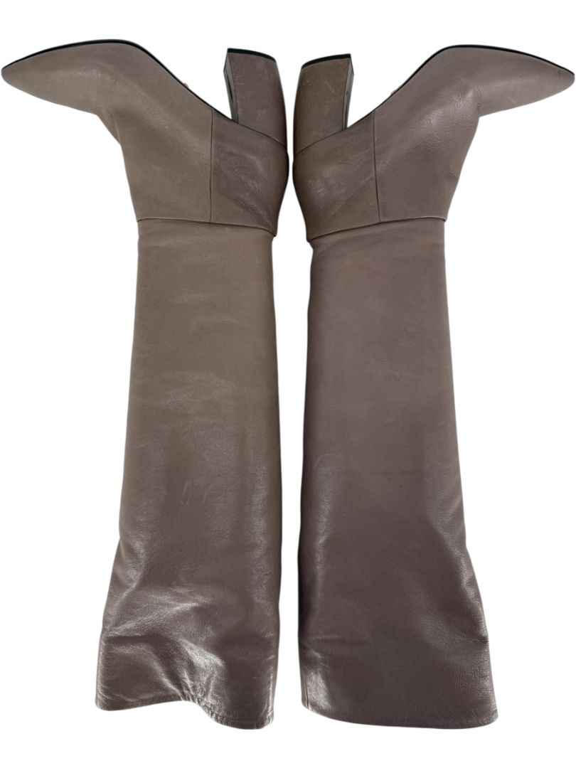 Prada Taupe Leather Knee-High Boots – Size 39.5