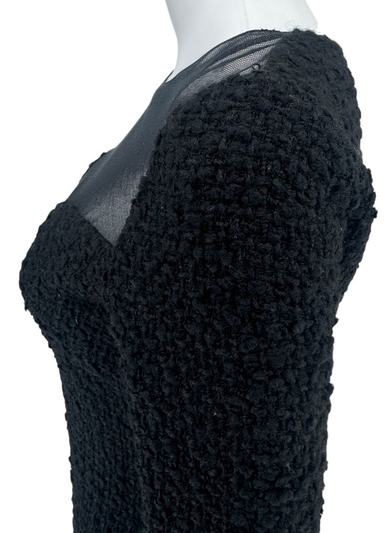 Chanel Runway Fall 2010 Black Wool Tweed Illusion Neckline Dress – Size 38