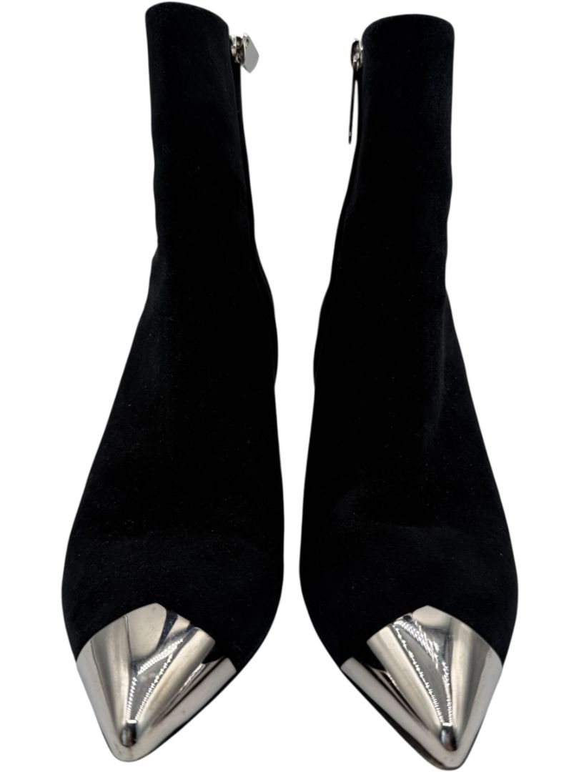 Calvin Klein Black Suede Booties with Silver Toe Cap – Size 39