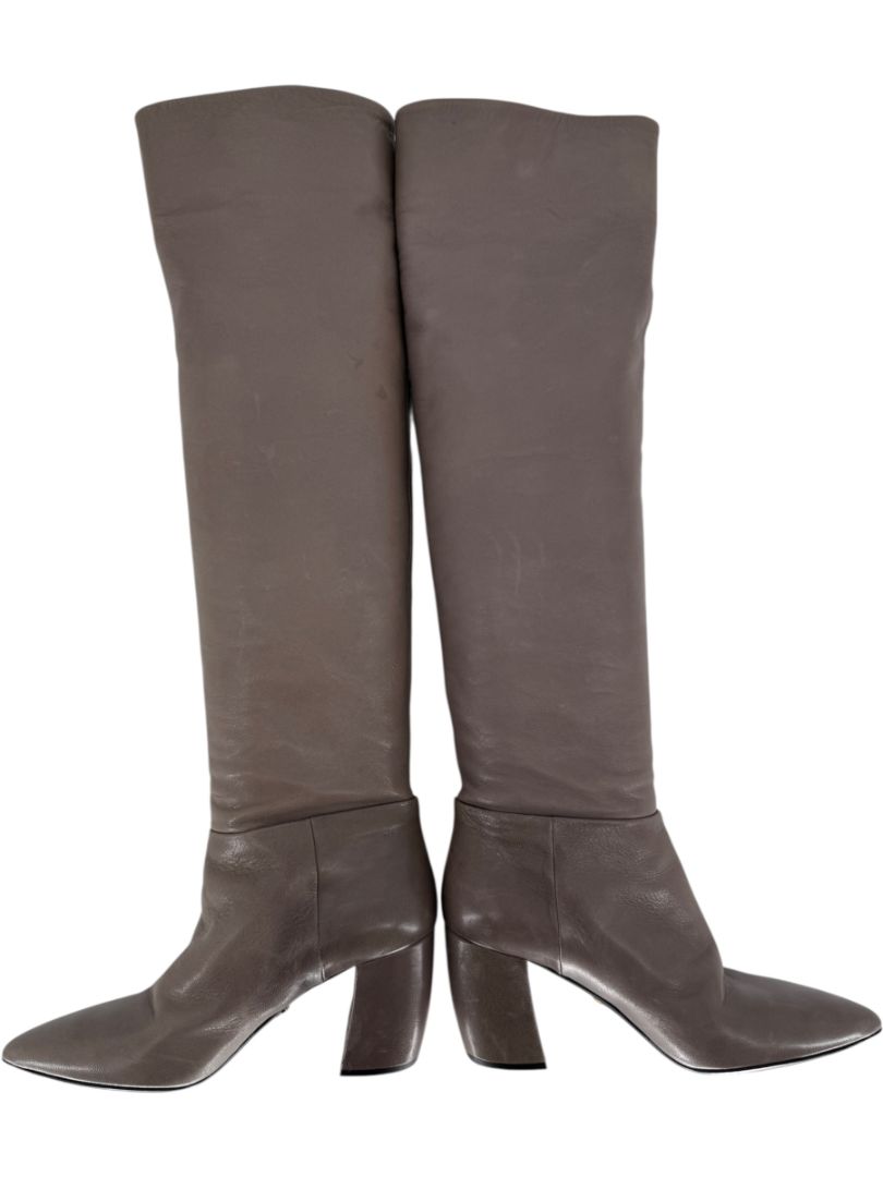 Prada Taupe Leather Knee-High Boots – Size 39.5