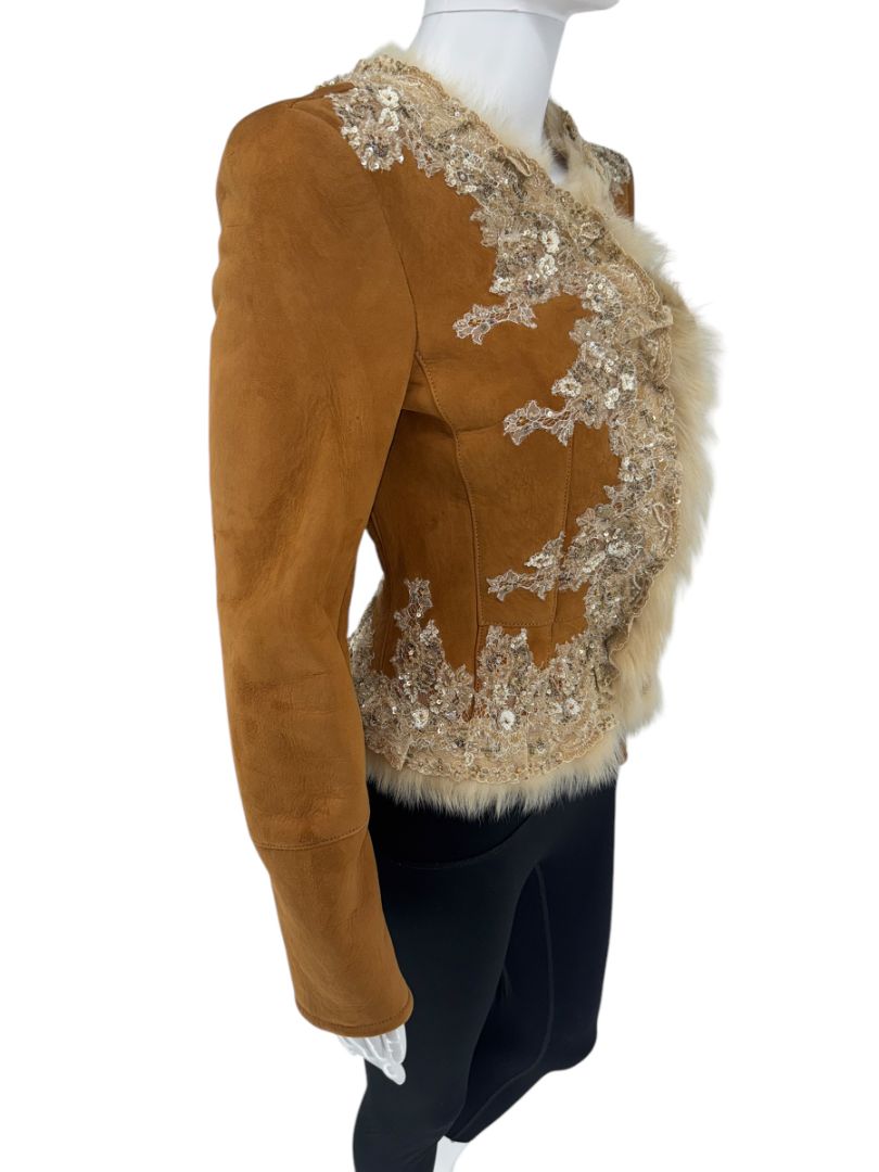 Valentino Fall 2002 Embellished Suede Fur Jacket – NWT – Size 2