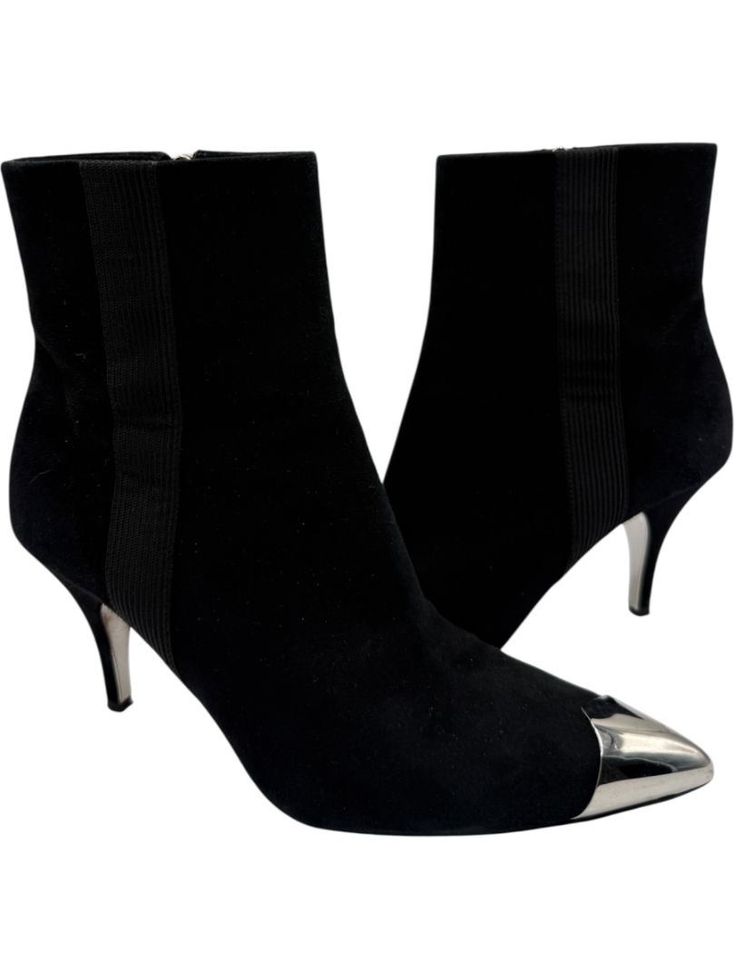 Calvin Klein Black Suede Booties with Silver Toe Cap – Size 39