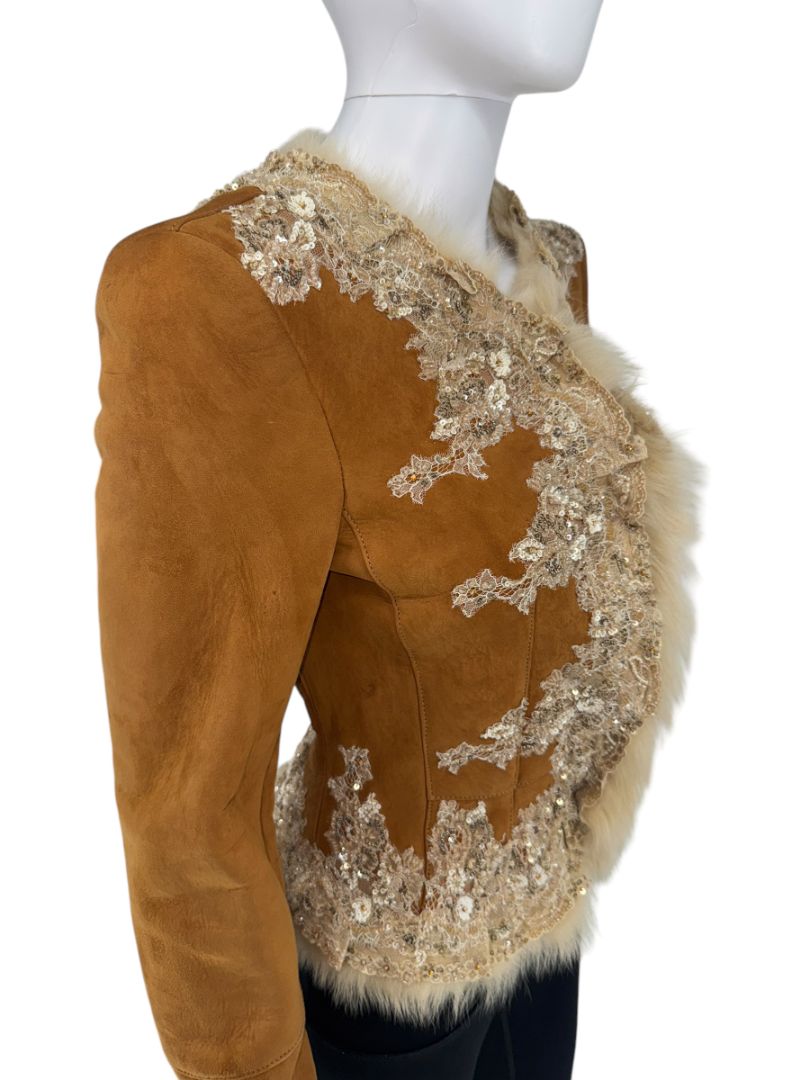 Valentino Fall 2002 Embellished Suede Fur Jacket – NWT – Size 2