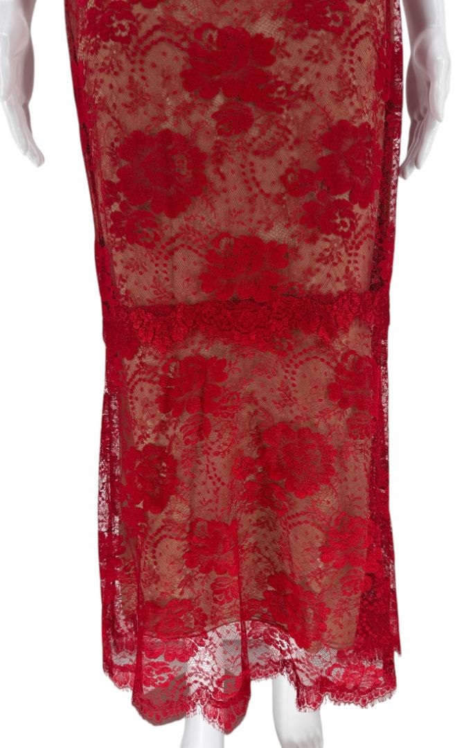 Bill Blass Red Lace Sheer Gown – Size 6
