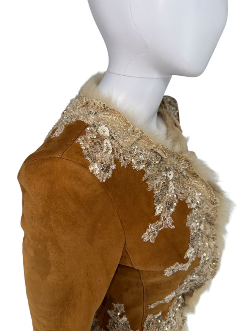 Valentino Fall 2002 Embellished Suede Fur Jacket – NWT – Size 2