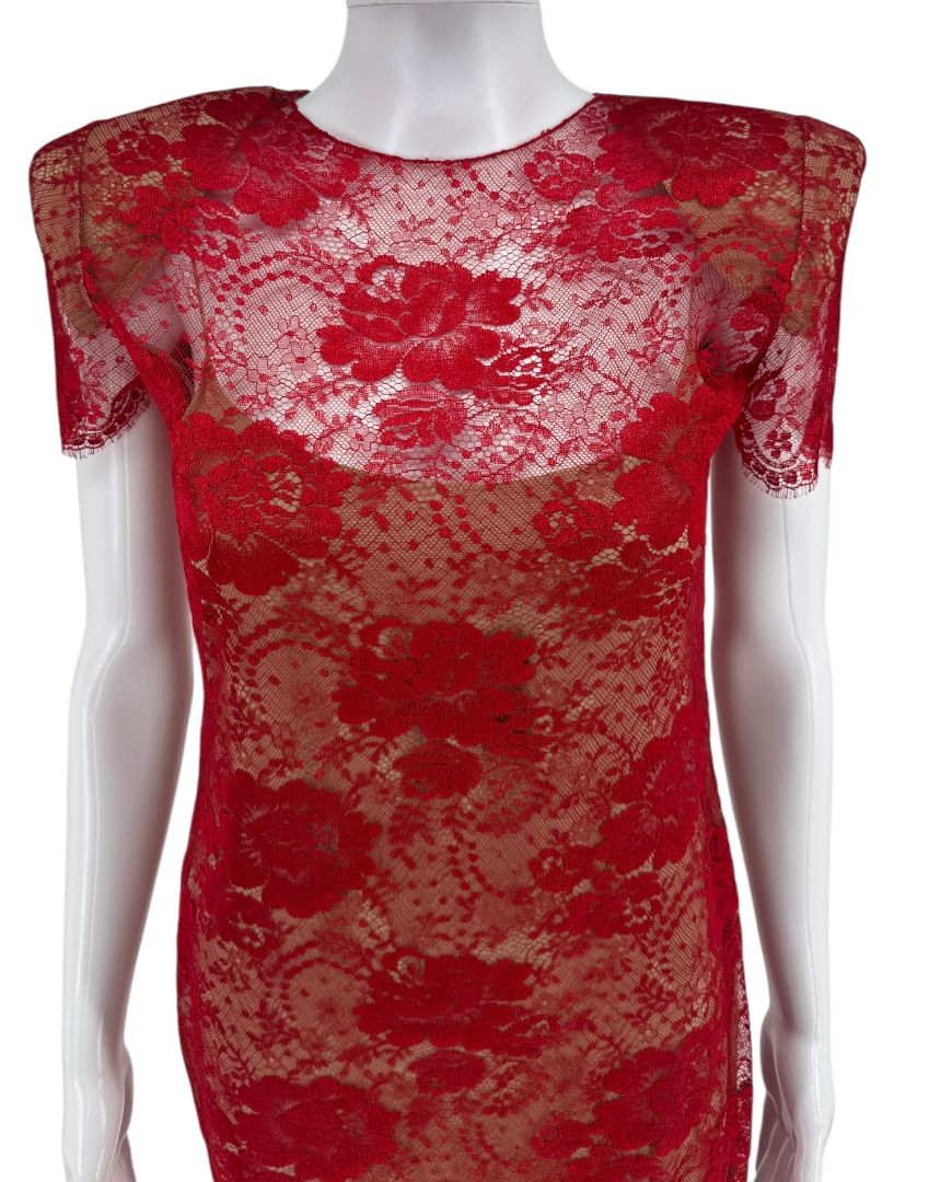 Bill Blass Red Lace Sheer Gown – Size 6
