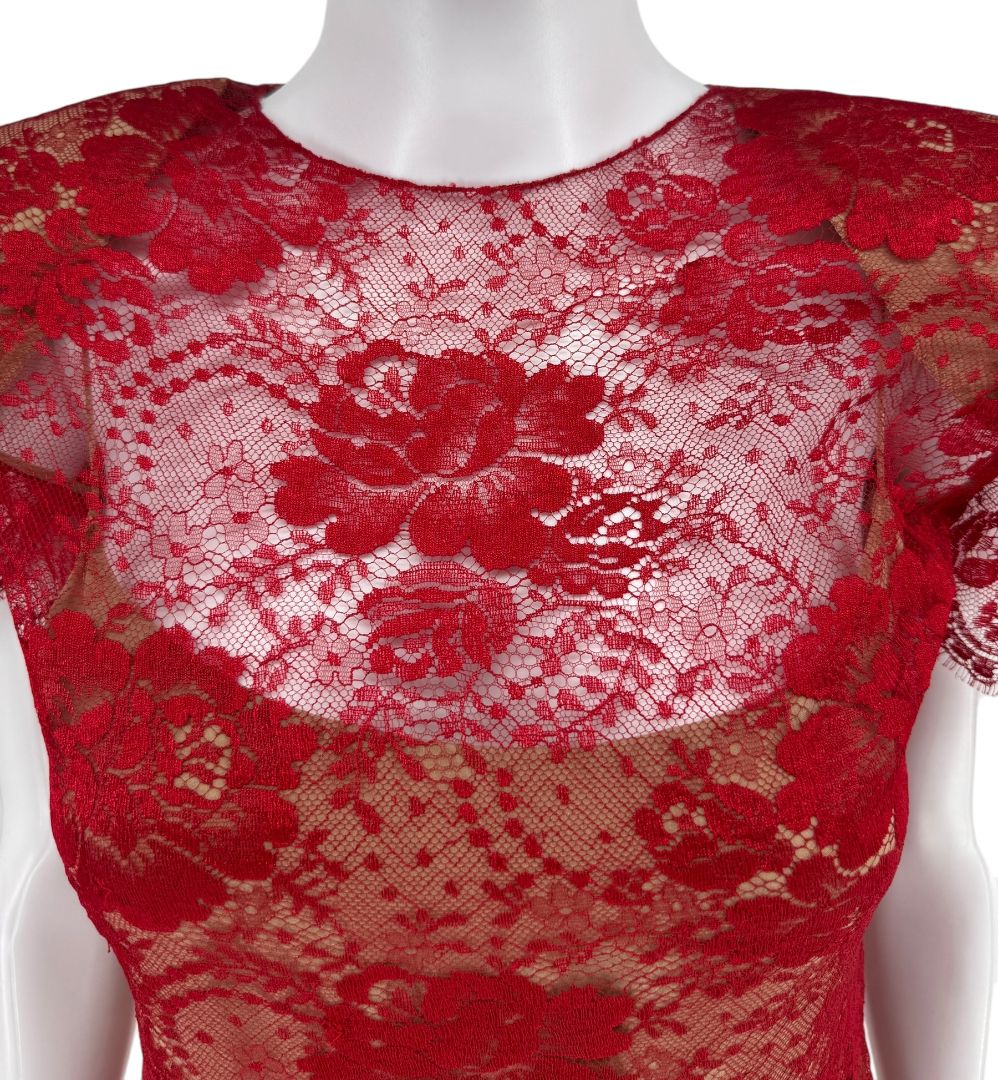 Bill Blass Red Lace Sheer Gown – Size 6
