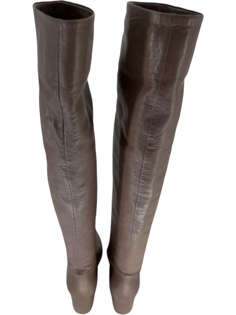 Prada Taupe Leather Knee-High Boots – Size 39.5