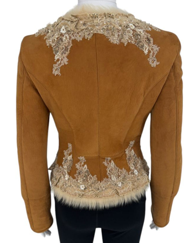 Valentino Fall 2002 Embellished Suede Fur Jacket – NWT – Size 2