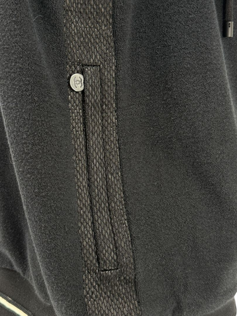 Chanel Black Velour Zip Front Sleeveless Hooded Sweatshirt - Size 42