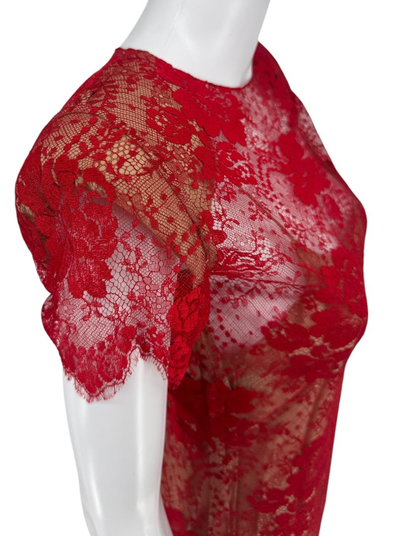 Bill Blass Red Lace Sheer Gown – Size 6