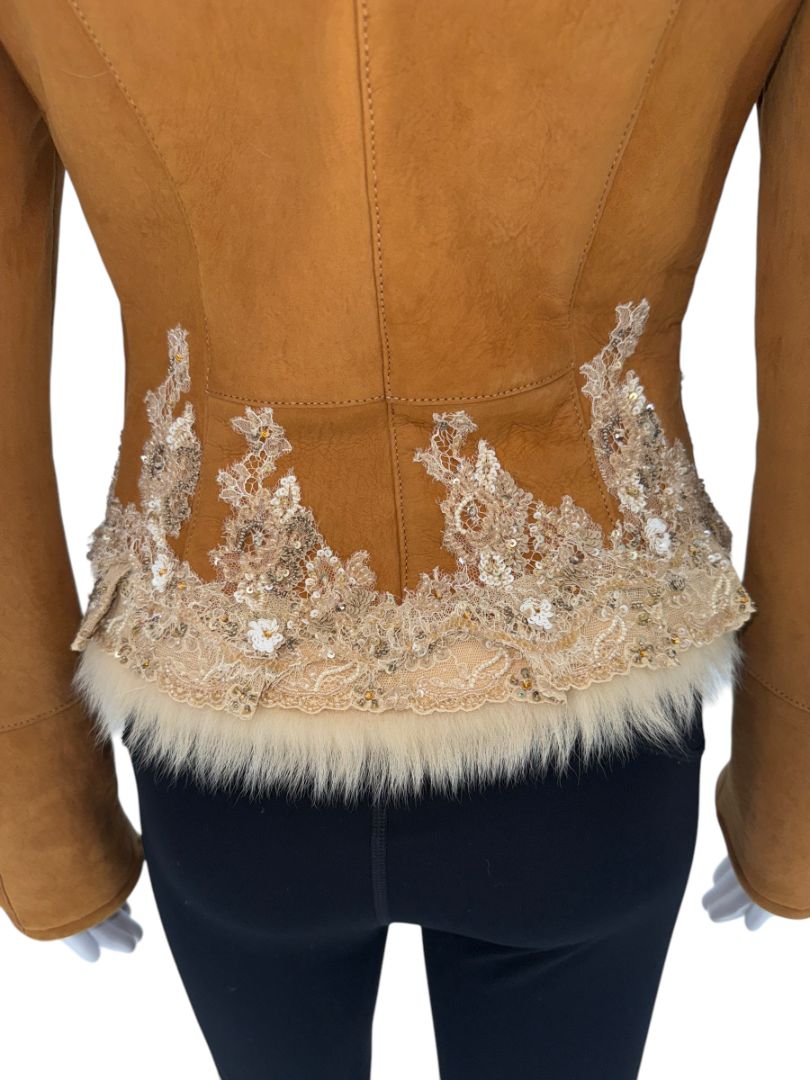 Valentino Fall 2002 Embellished Suede Fur Jacket – NWT – Size 2
