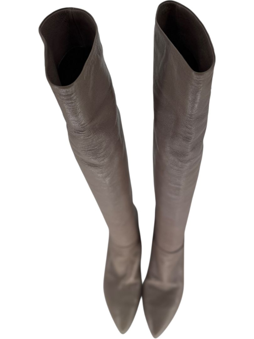 Prada Taupe Leather Knee-High Boots – Size 39.5