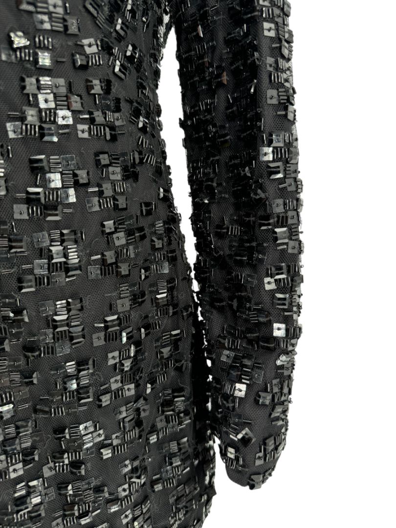 Pamella Roland Black Beaded Long Sleeve Dress - Size L