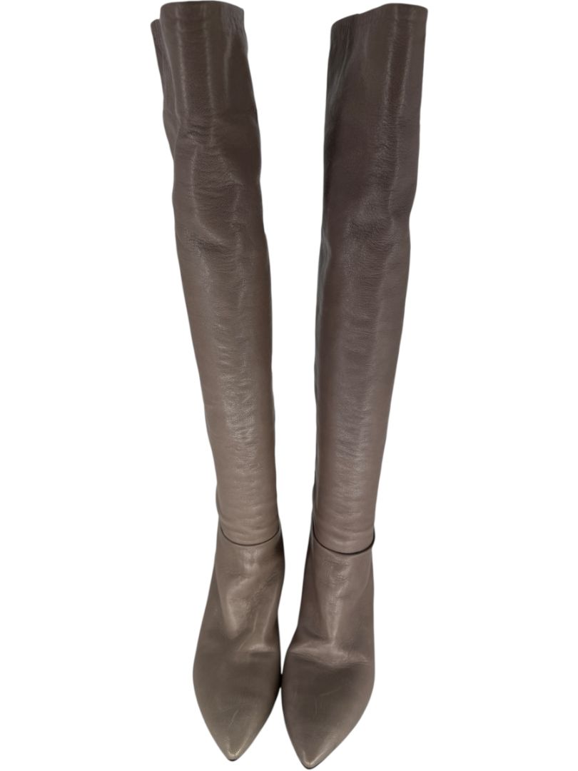 Prada Taupe Leather Knee-High Boots – Size 39.5