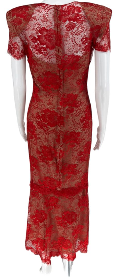 Bill Blass Red Lace Sheer Gown – Size 6