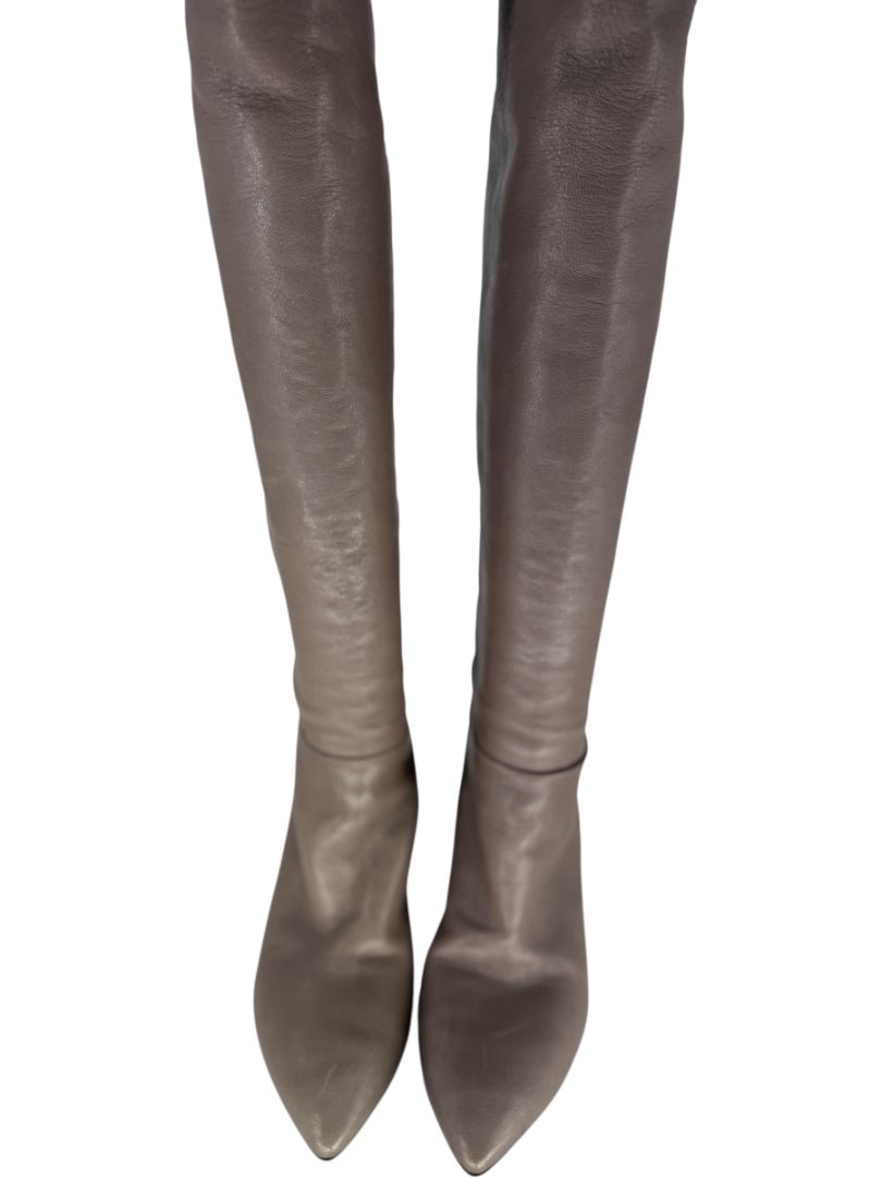 Prada Taupe Leather Knee-High Boots – Size 39.5