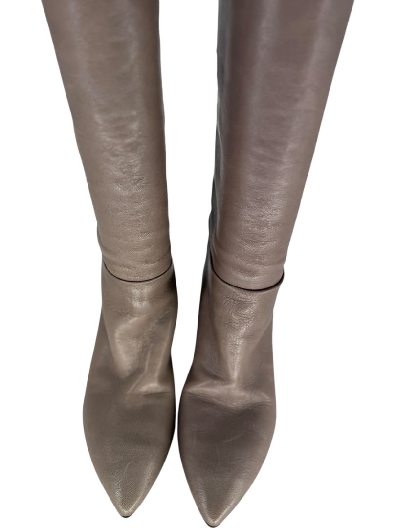 Prada Taupe Leather Knee-High Boots – Size 39.5