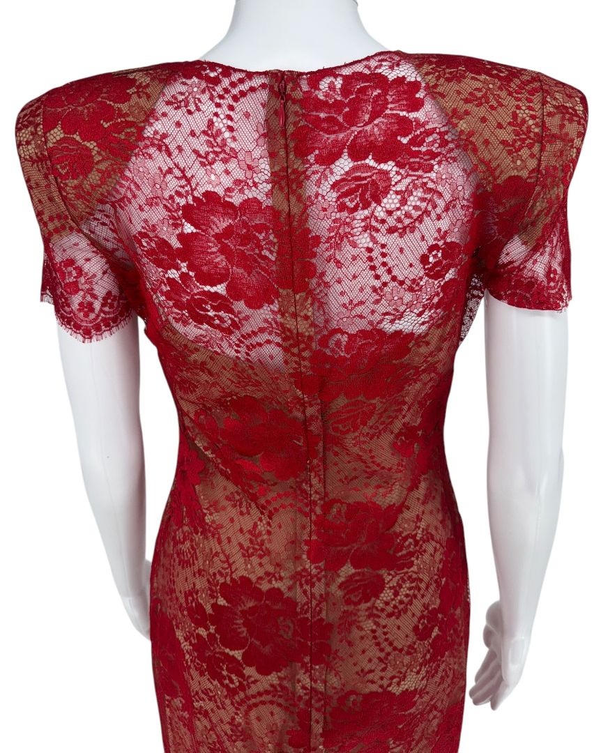 Bill Blass Red Lace Sheer Gown – Size 6