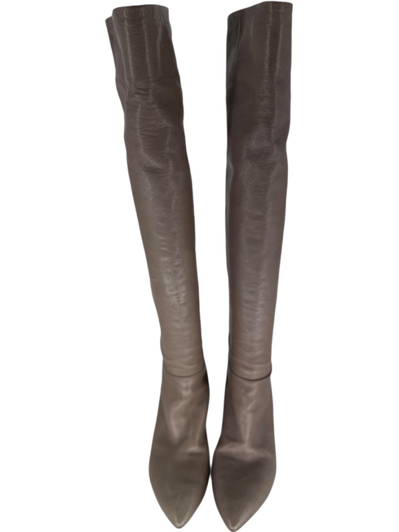 Prada Taupe Leather Knee-High Boots – Size 39.5