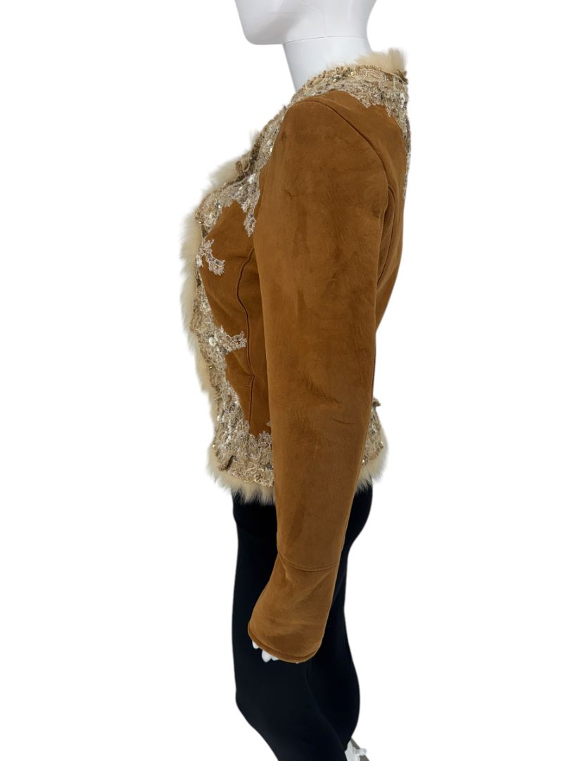 Valentino Fall 2002 Embellished Suede Fur Jacket – NWT – Size 2