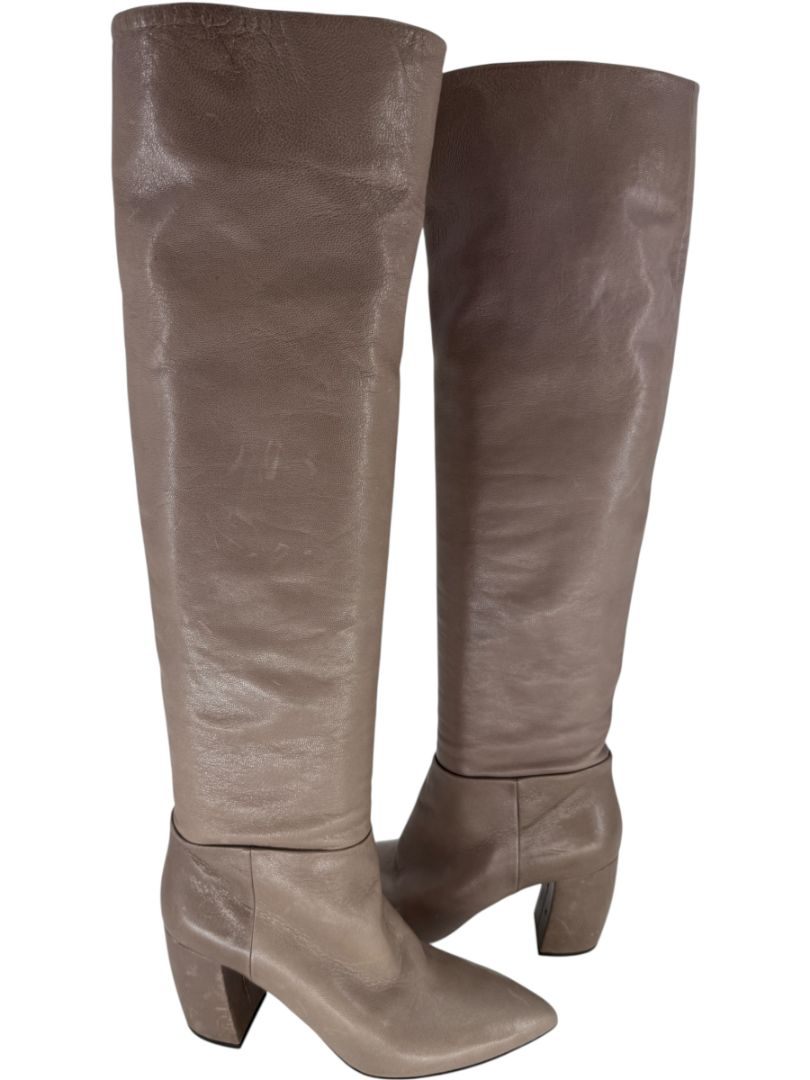 Prada Taupe Leather Knee-High Boots – Size 39.5