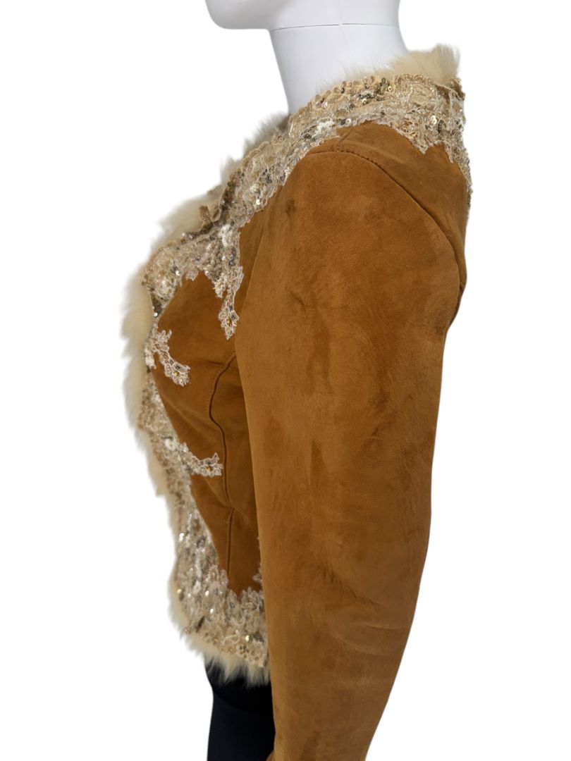 Valentino Fall 2002 Embellished Suede Fur Jacket – NWT – Size 2