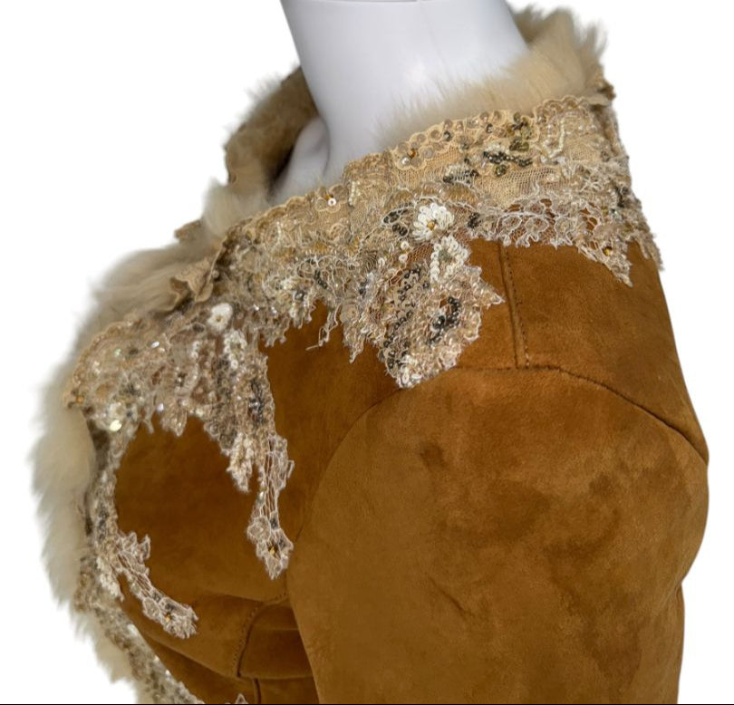 Valentino Fall 2002 Embellished Suede Fur Jacket – NWT – Size 2