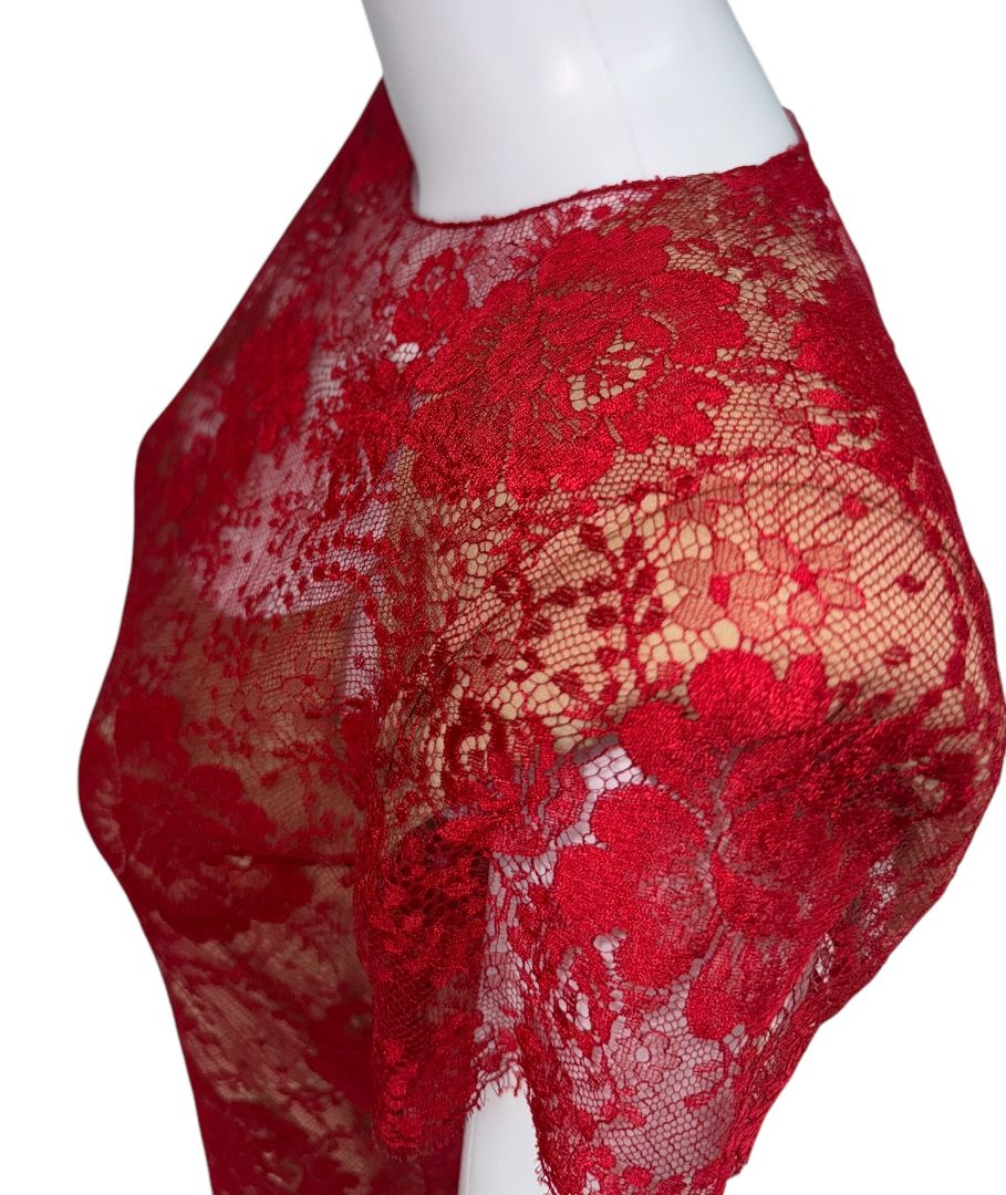 Bill Blass Red Lace Sheer Gown – Size 6