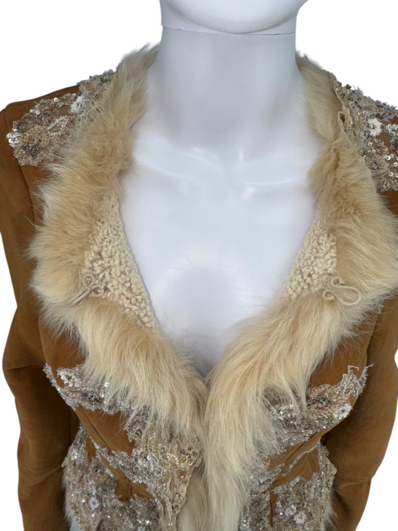 Valentino Fall 2002 Embellished Suede Fur Jacket – NWT – Size 2