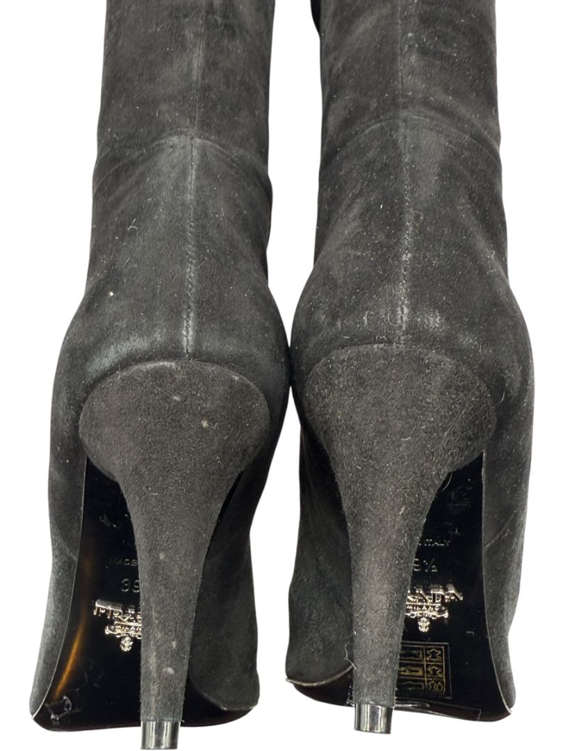 Prada Black Suede Pointed Toe Knee-High Boots – Size 39.5