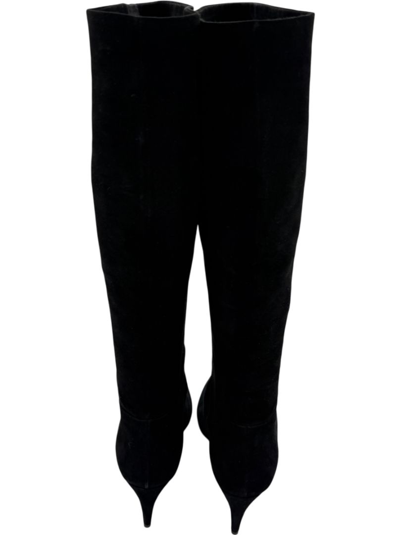 Prada Black Suede Pointed Toe Knee-High Boots – Size 39.5
