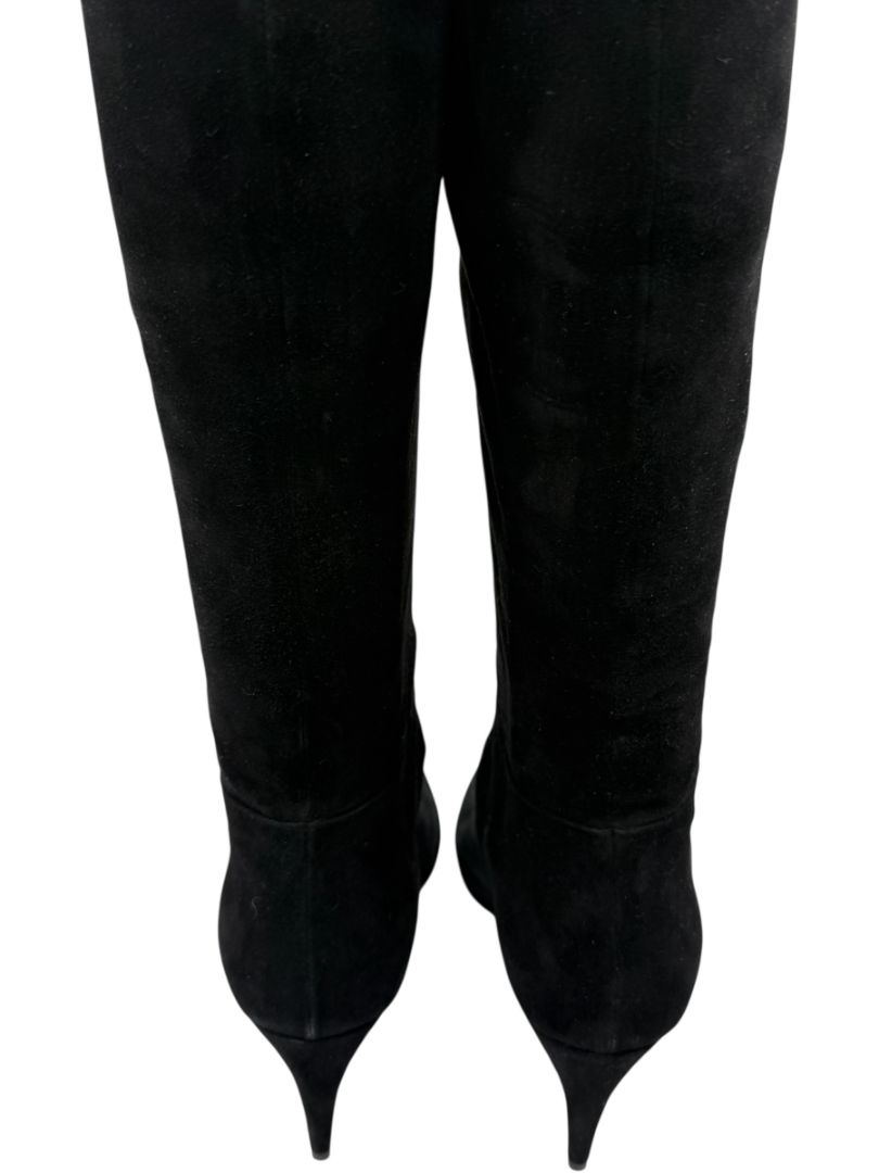 Prada Black Suede Pointed Toe Knee-High Boots – Size 39.5