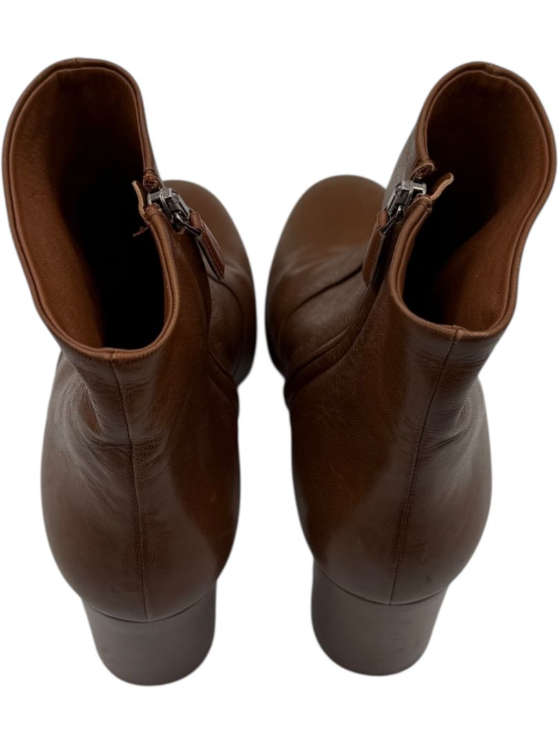 Prada Caramel Round Toe Leather Block Heel Booties – Size 39
