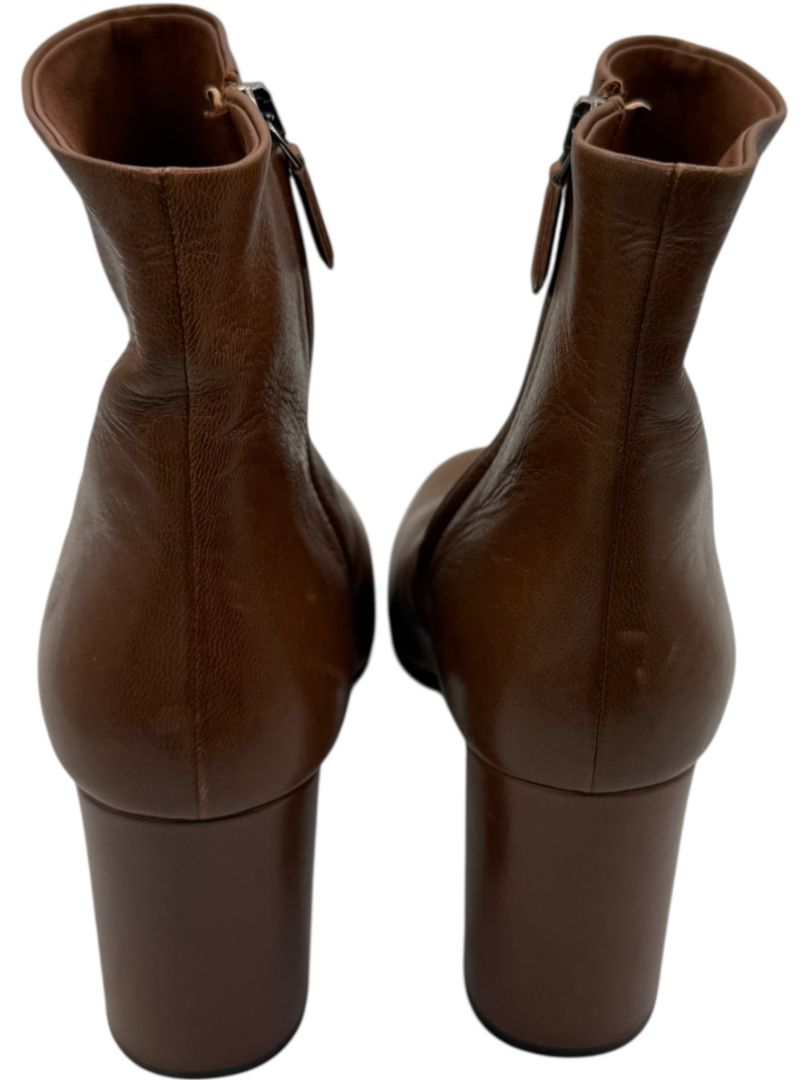 Prada Caramel Round Toe Leather Block Heel Booties – Size 39