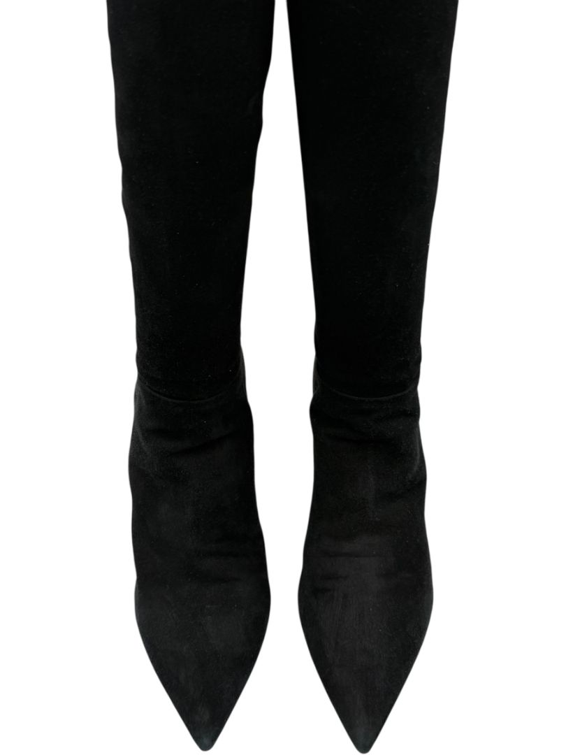 Prada Black Suede Pointed Toe Knee-High Boots – Size 39.5