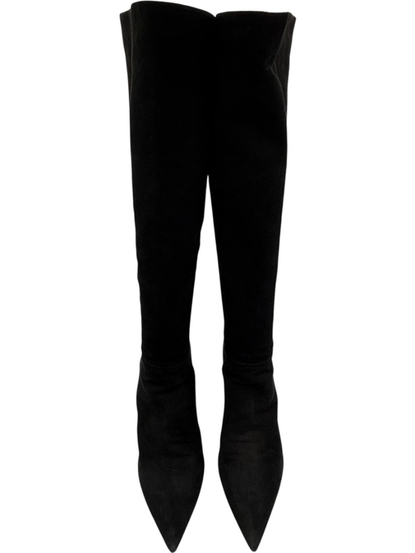 Prada Black Suede Pointed Toe Knee-High Boots – Size 39.5