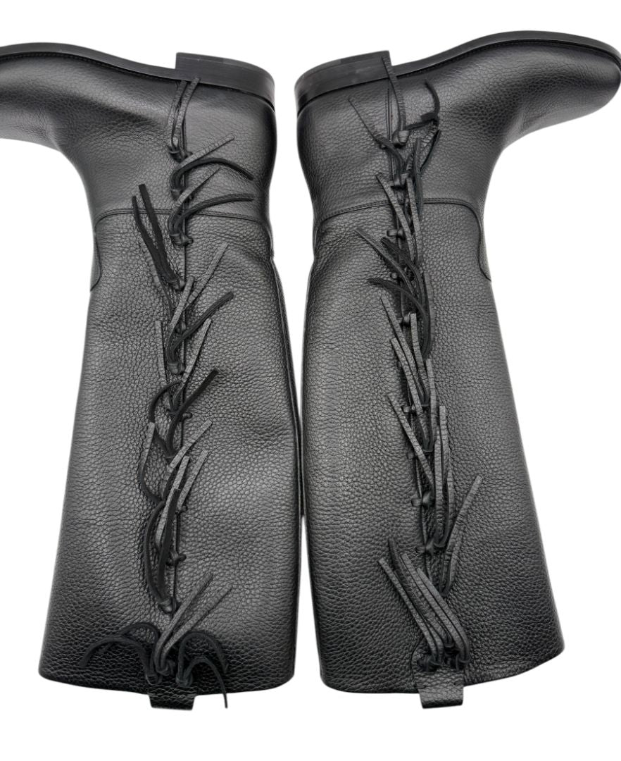 Valentino BNIB Leather Fringe Trim Accent Riding Boots - Size 37