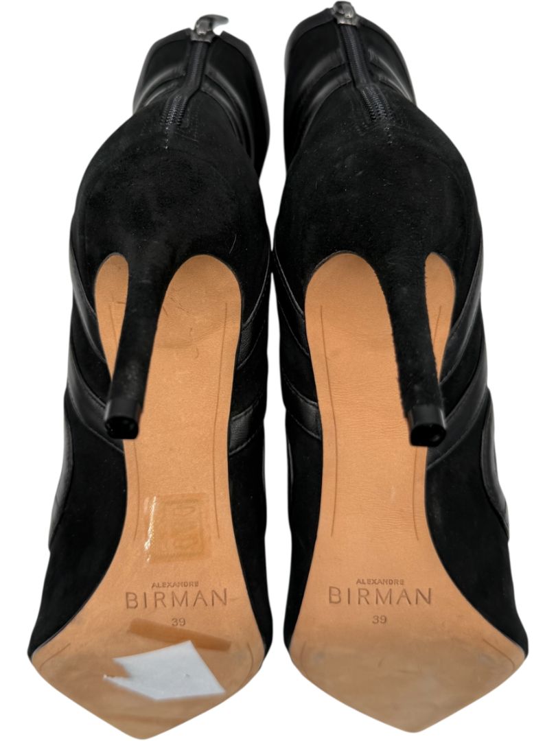 Alexandre Birman Black Suede & Leather Trim Pointed-Toe Booties – Size 39