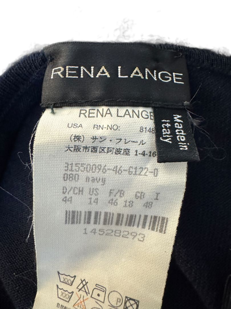 Rena Lange Navy Wool Sweater with Satin Bow Detail – Size 14 US / 46 FR