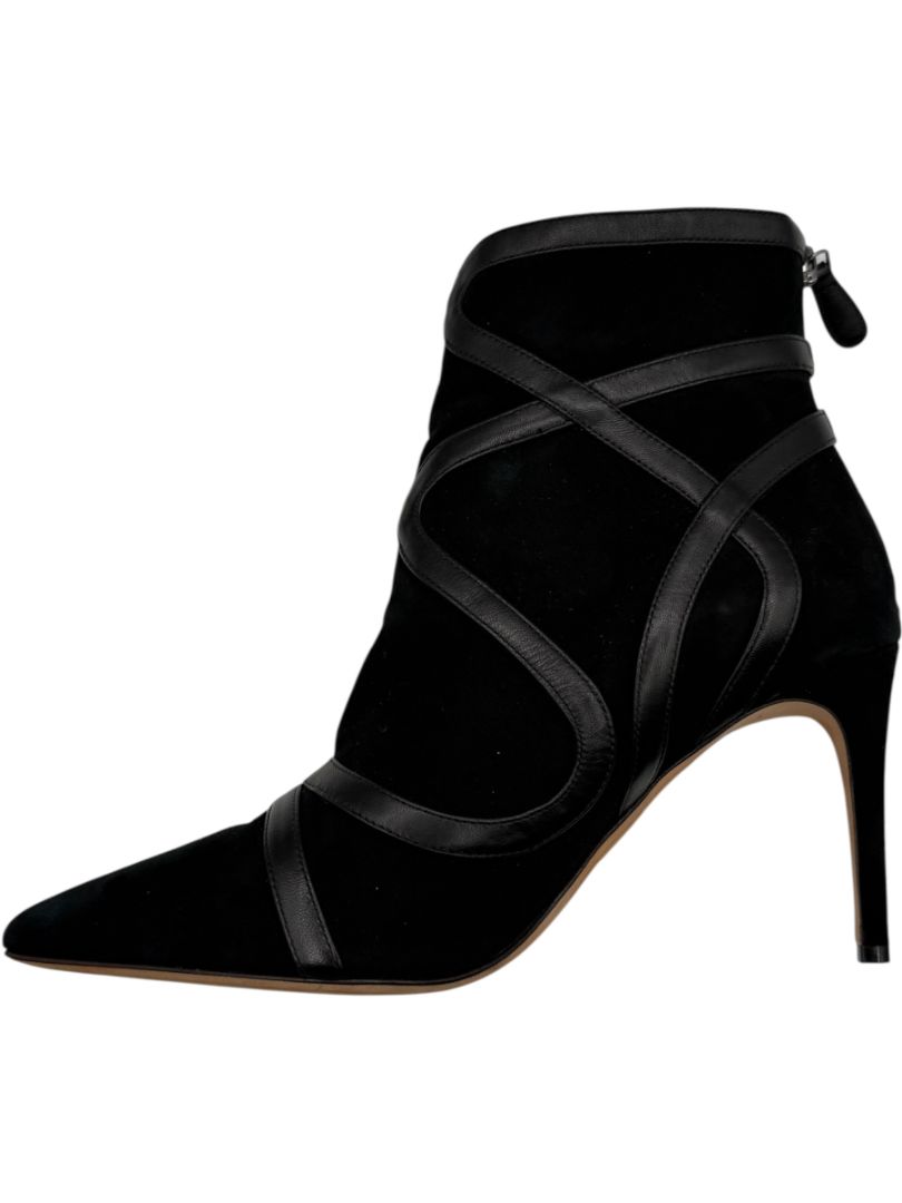 Alexandre Birman Black Suede & Leather Trim Pointed-Toe Booties – Size 39