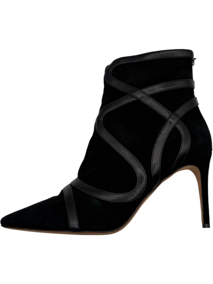 Alexandre Birman Black Suede & Leather Trim Pointed-Toe Booties – Size 39