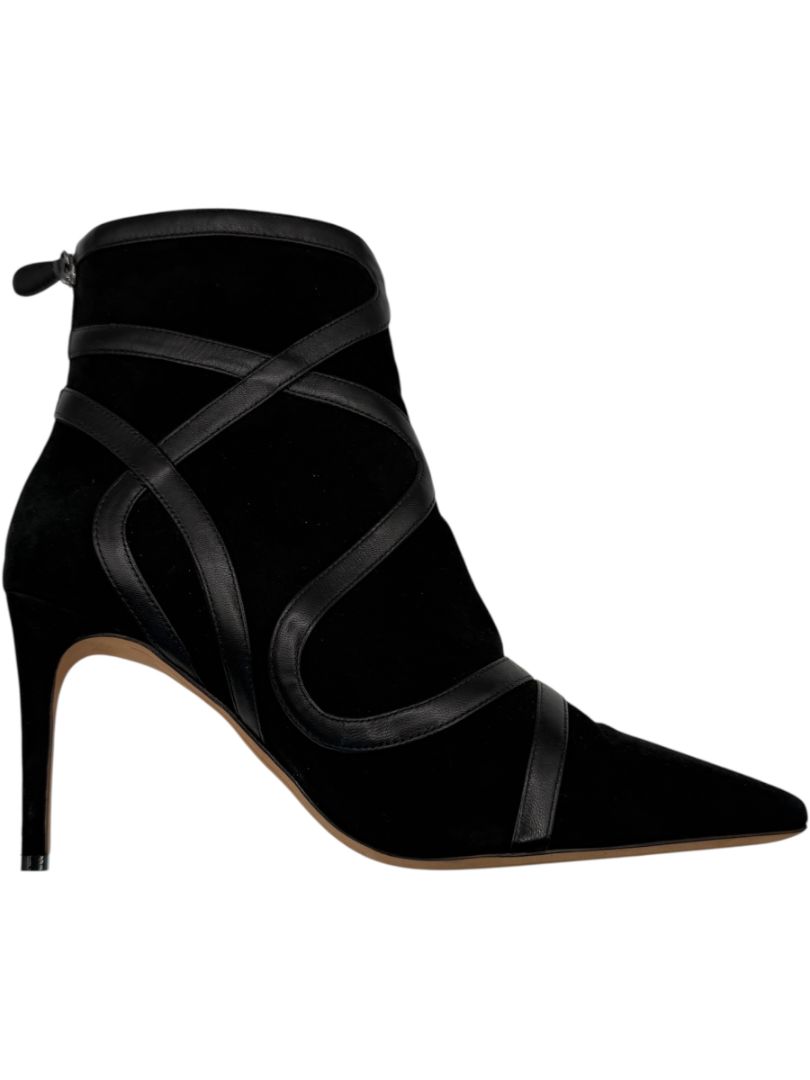 Alexandre Birman Black Suede & Leather Trim Pointed-Toe Booties – Size 39