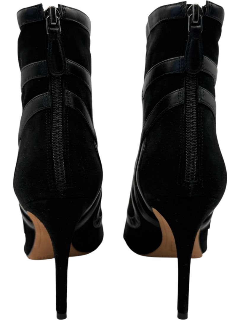 Alexandre Birman Black Suede & Leather Trim Pointed-Toe Booties – Size 39