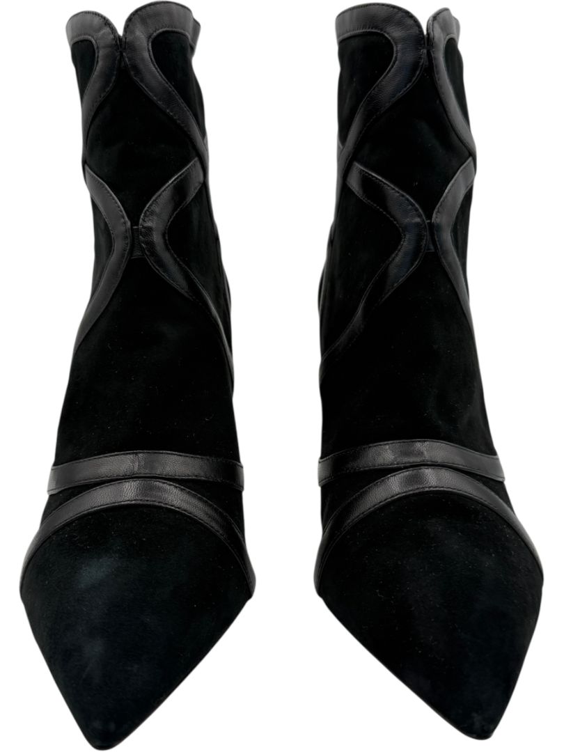 Alexandre Birman Black Suede & Leather Trim Pointed-Toe Booties – Size 39